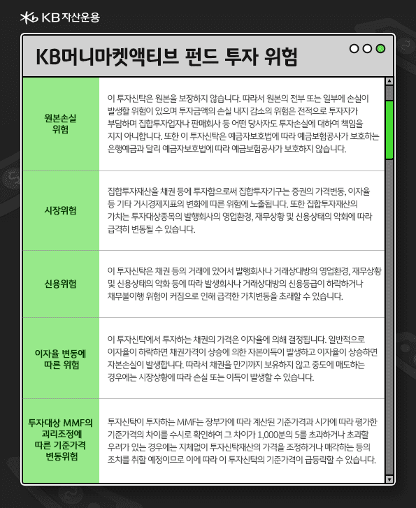 kb머니마켓액티브 펀드의 투자 위험